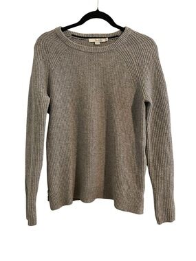 BODEN Light Gray Textured Crewneck Sweater Zipper Accents Cashmere Wool Blend